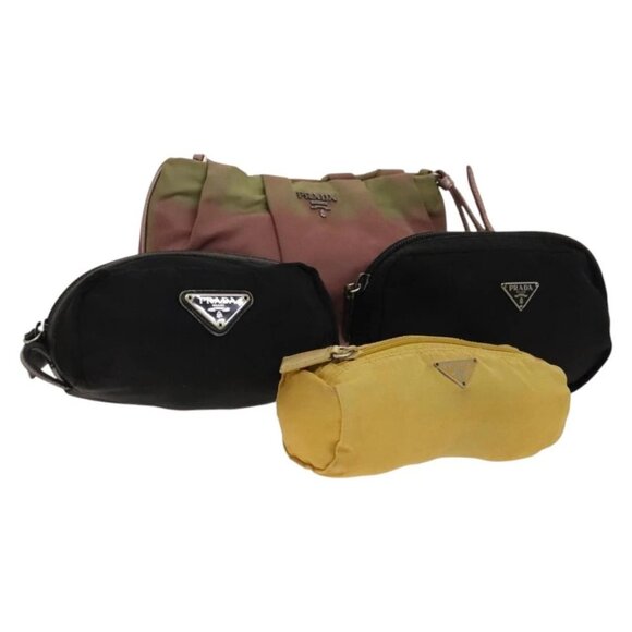 PRADA Pouch Nylon 4Set Black Pink yellow Auth - Picture 1 of 15